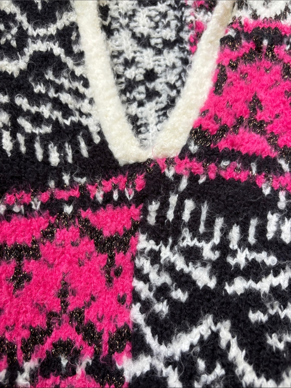 Pilcro V-Neck Fuzzy Printed Popover Sweater Fair Isle Medium - Picture 10 of 12